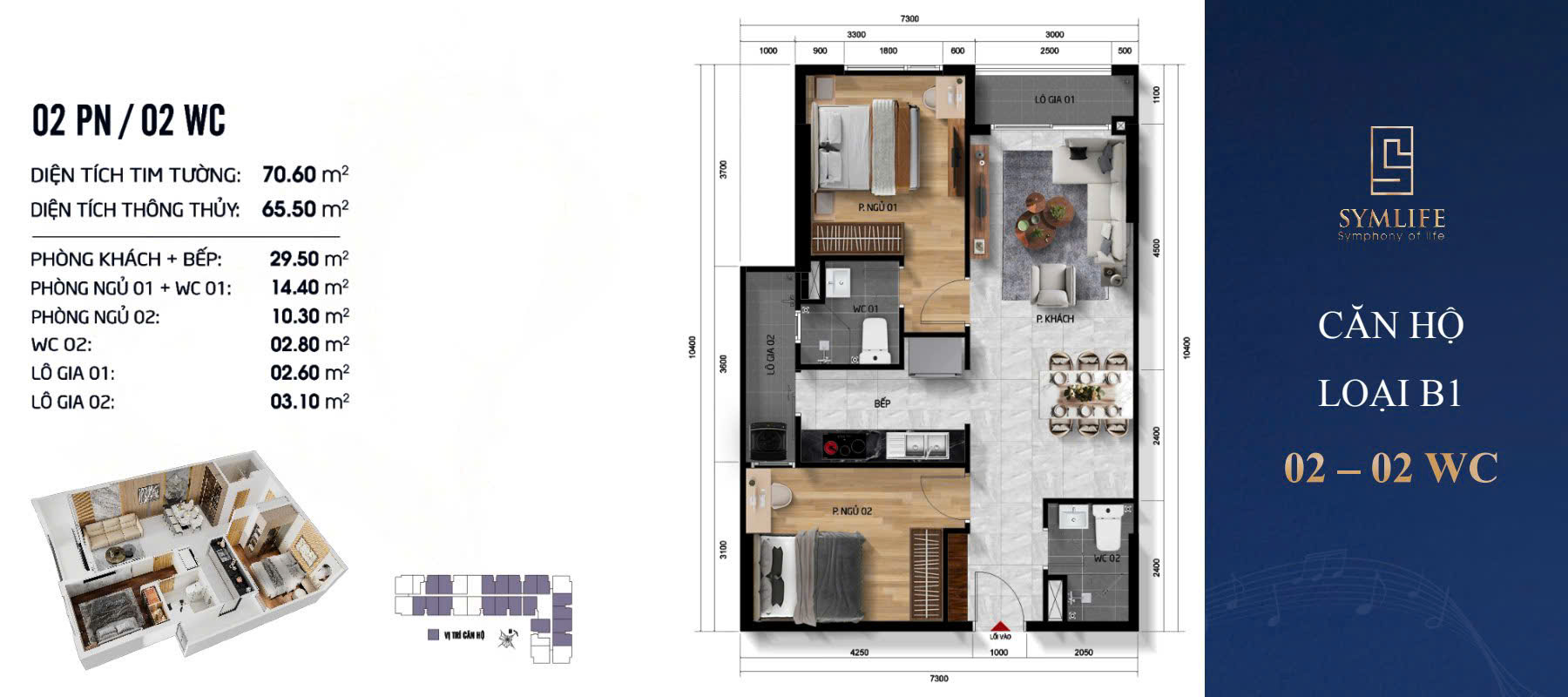 Can 2 Phong 70m2 Can Ho Symlife Thuan An